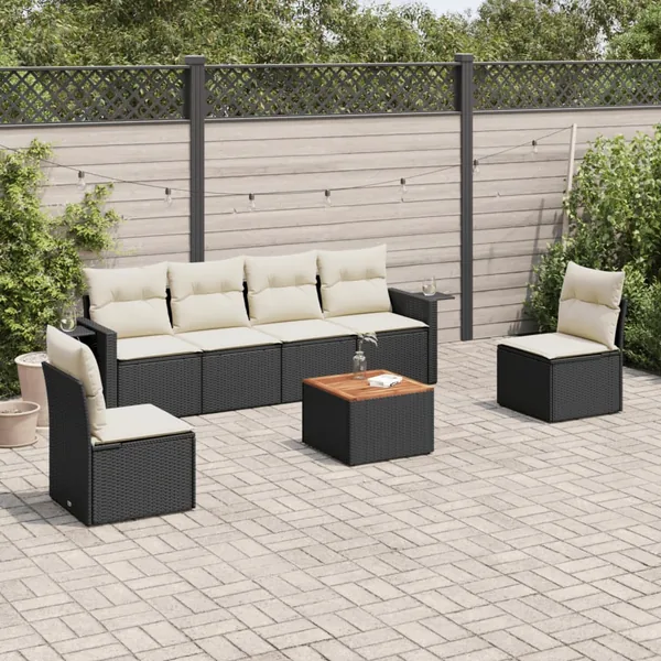 Salon de jardin 7 pcs avec coussins noir résine tressée 55 x 62 x 69 cm - 53,7 kg