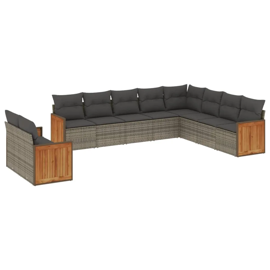 Salon de jardin avec coussins 10 pcs gris résine tressée - 2