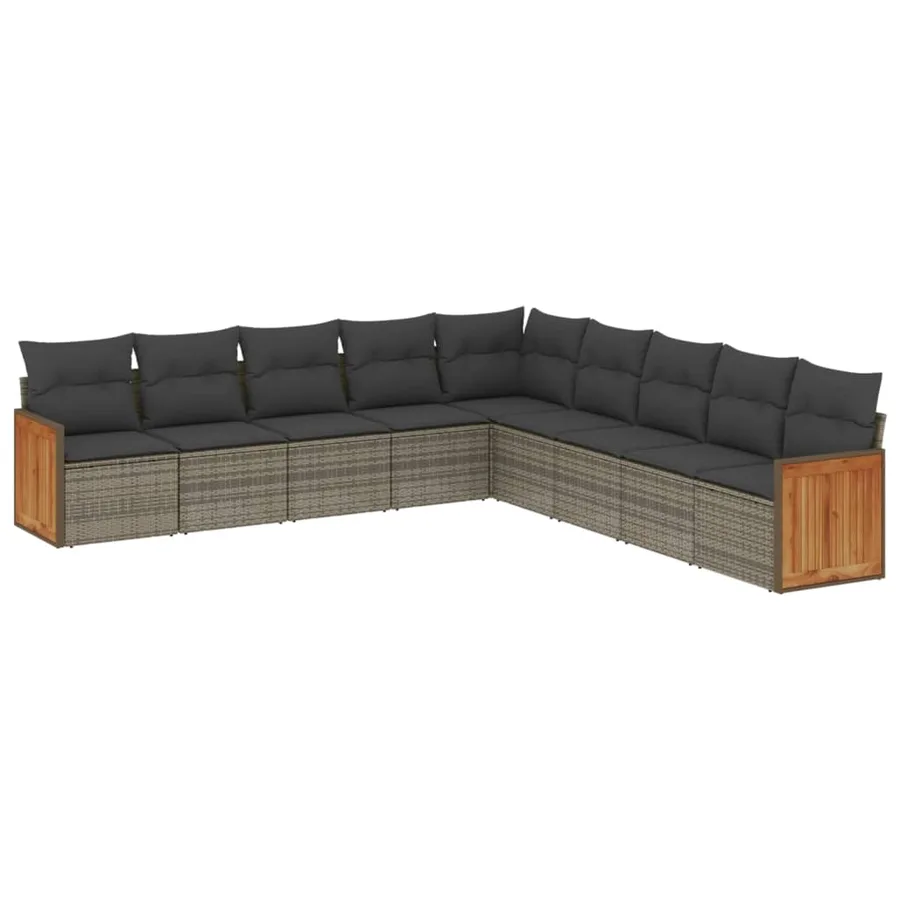 Salon de jardin 9 pcs avec coussins gris résine tressée - 2