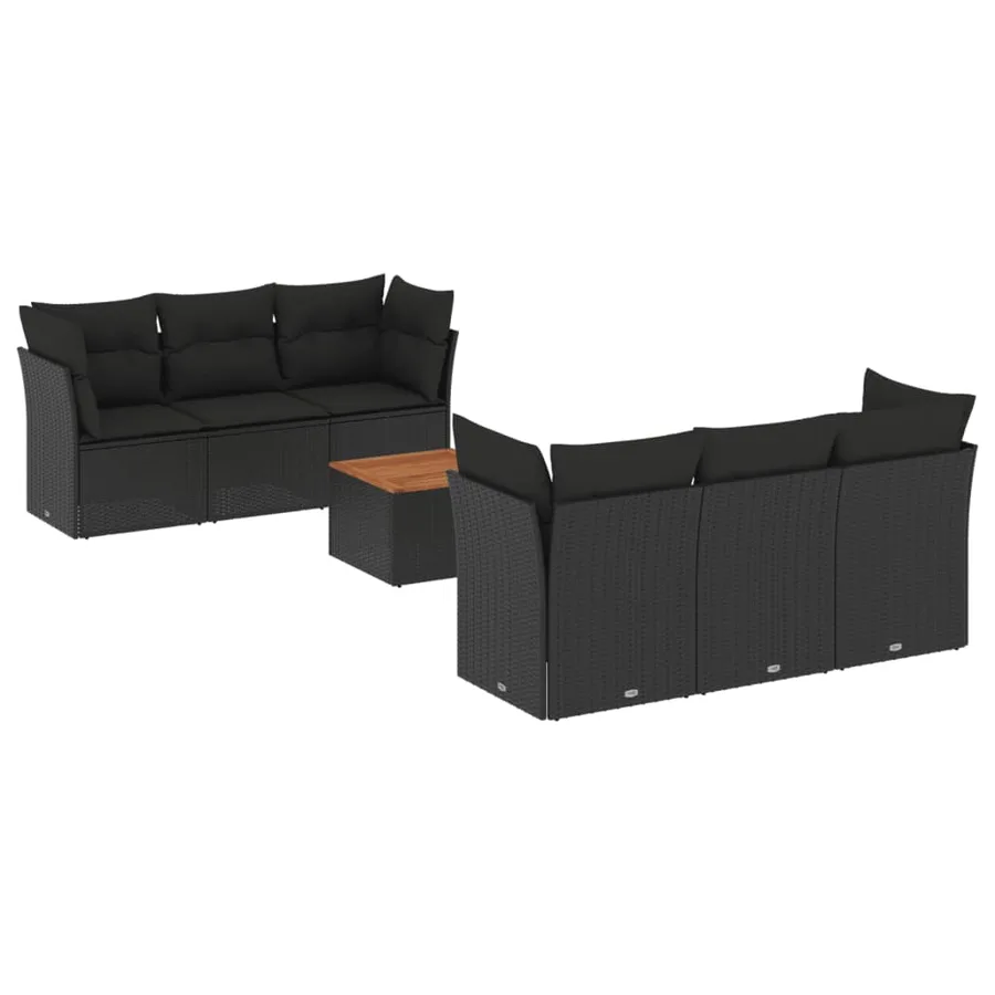 Salon de jardin 7 pcs avec coussins noir résine tressée 62 x 62 x 69 cm - 63,0 kg - 2