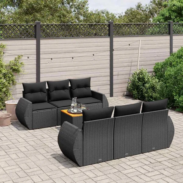 Salon de jardin 7 pcs avec coussins noir résine tressée 55 x 62 x 69 cm - 62,2 kg