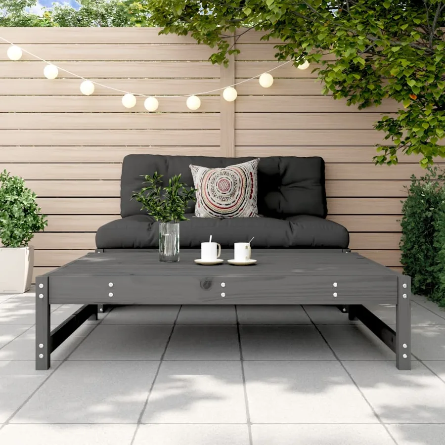 Repose-pied de jardin 120x80 cm gris bois de pin massif - 3