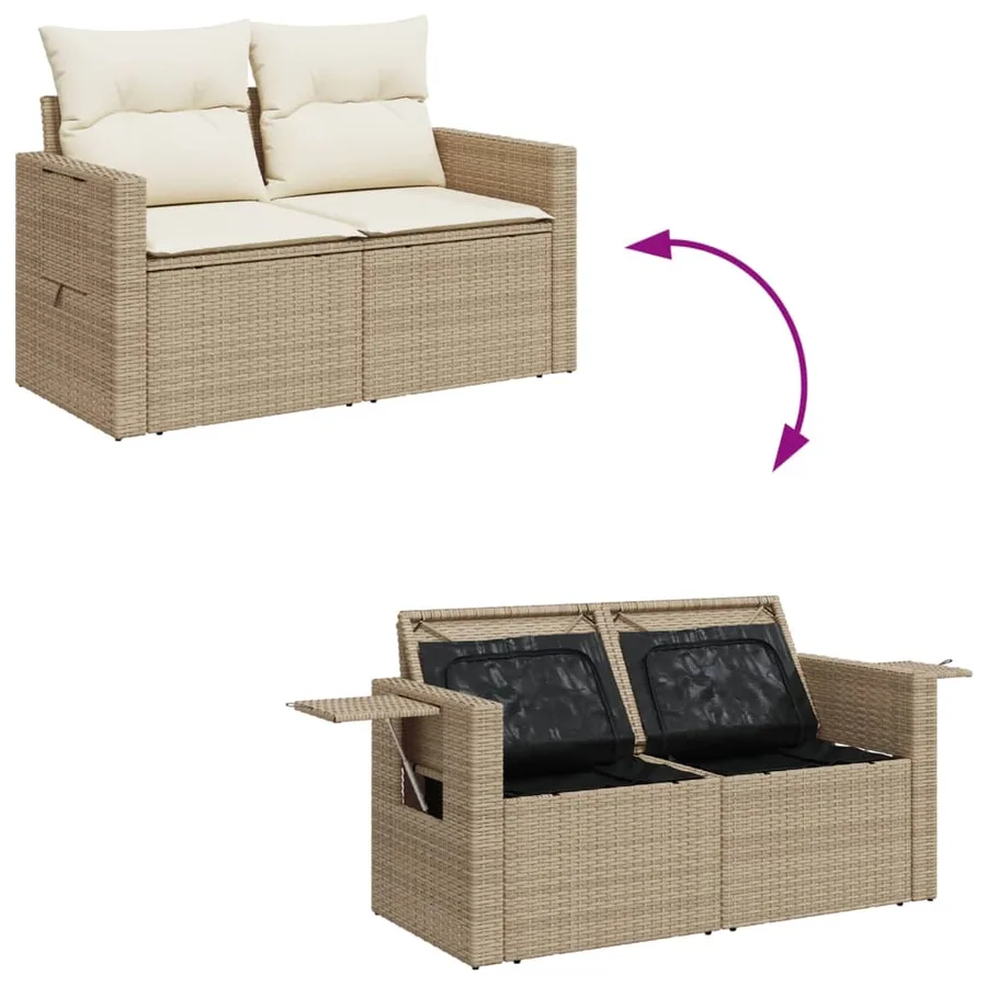 Canapé de jardin avec coussins 2 places beige résine tressée - 10