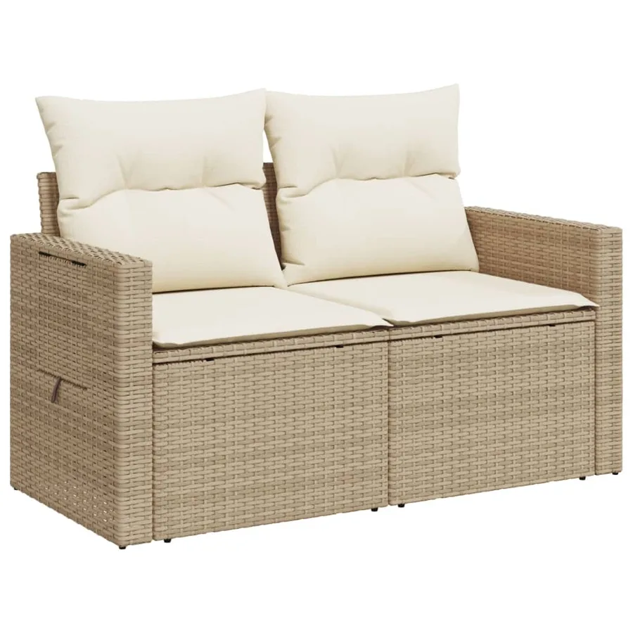 Canapé de jardin avec coussins 2 places beige résine tressée - 4