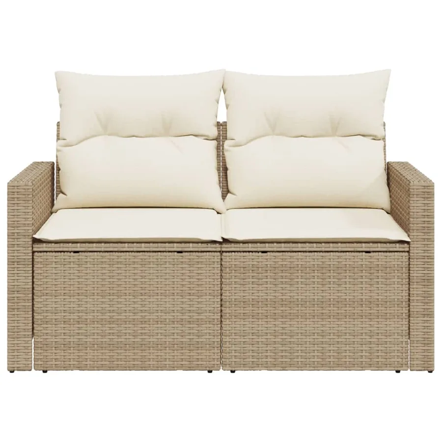 Canapé de jardin avec coussins 2 places beige résine tressée - 5