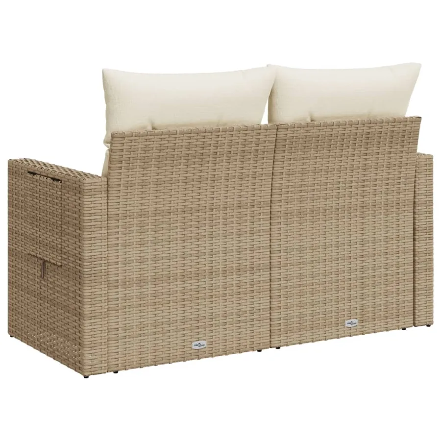 Canapé de jardin avec coussins 2 places beige résine tressée - 7