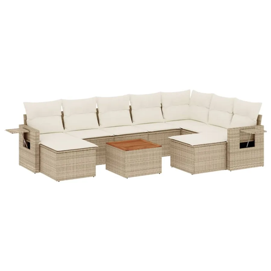 Salon de jardin avec coussins 10 pcs beige résine tressée - 2