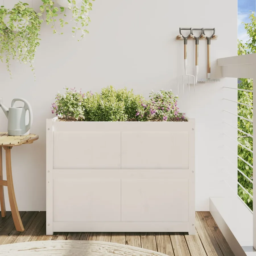 Jardinière blanc 90x50x70 cm bois de pin massif - 3