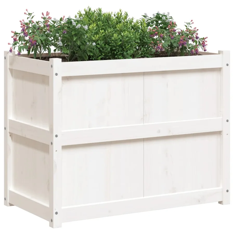 Jardinière blanc 90x50x70 cm bois de pin massif - 4