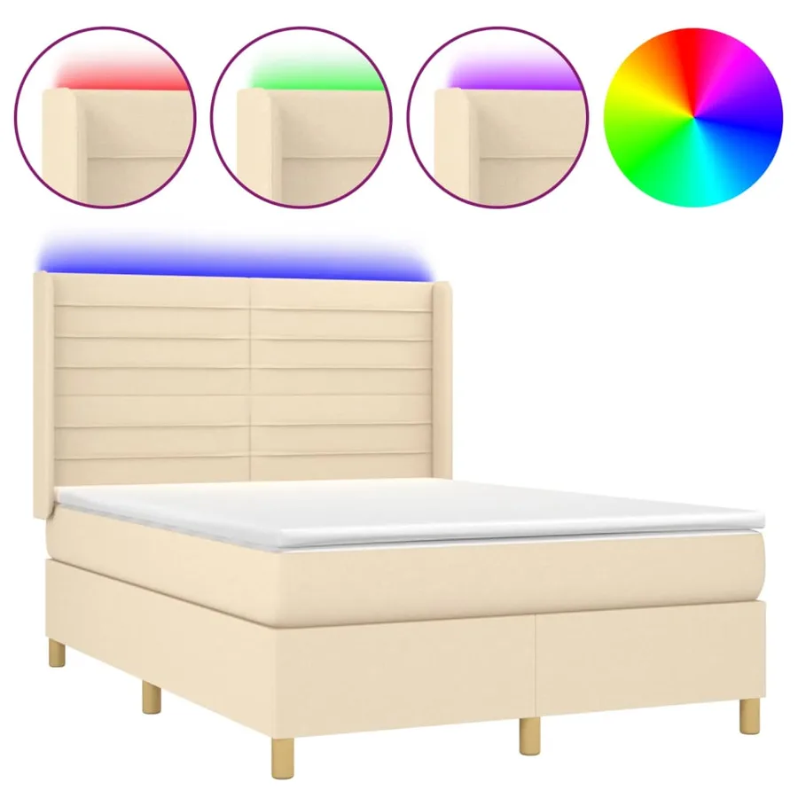 Sommier à lattes de lit matelas et LED Crème 140x190 cm Tissu - 2