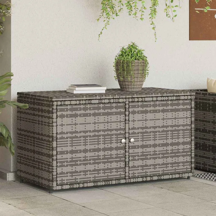 Armoire de rangement jardin gris 110x55x60,5 cm résine tressée - 3