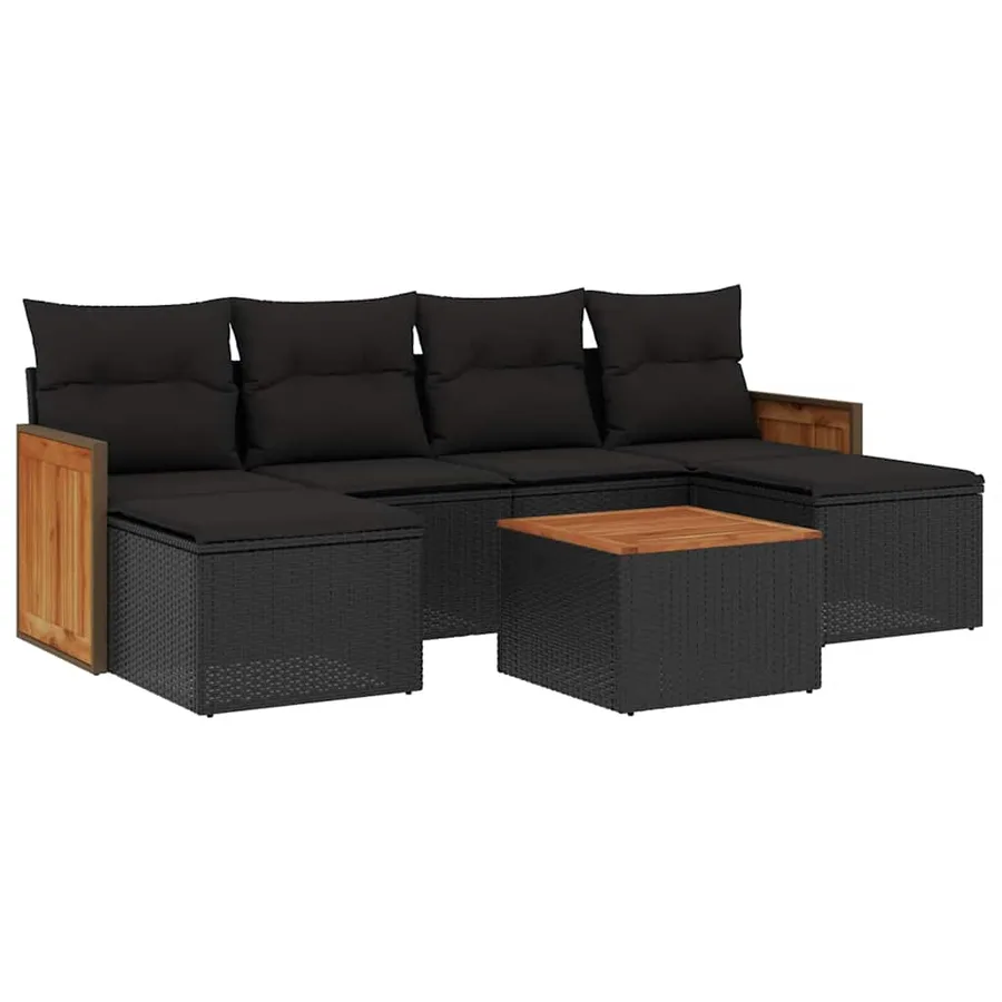 Salon de jardin 7 pcs avec coussins noir résine tressée 55 x 62 x 69 cm - 54,2 kg - 2