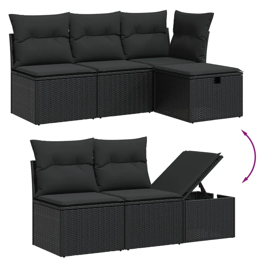 Salon de jardin 6 pcs avec coussins noir résine tressée - 3