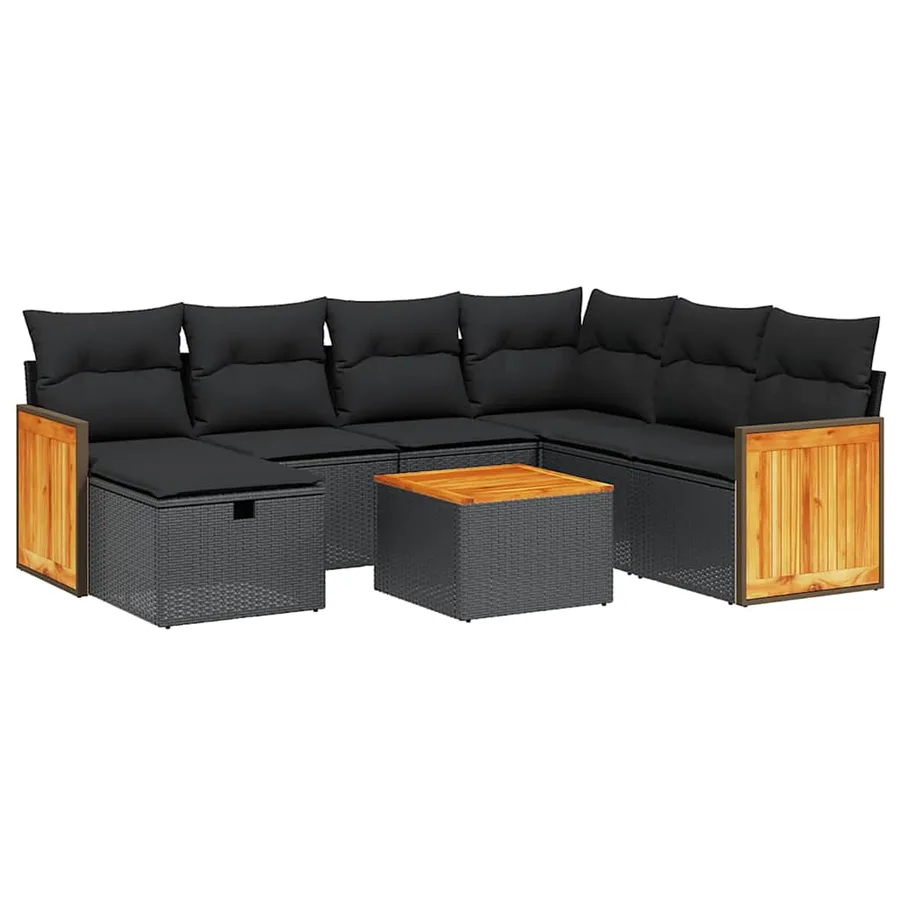 Salon de jardin 8 pcs avec coussins noir résine tressée - 2