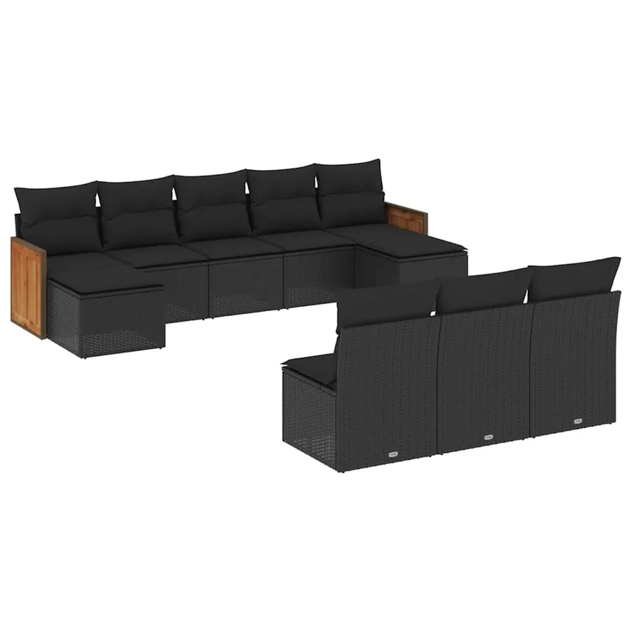 Salon de jardin 10 pcs avec coussins noir résine tressée - 2