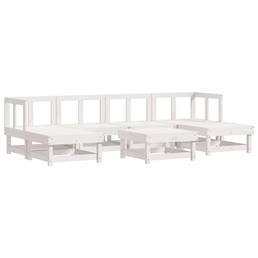 Salon de jardin 7 pcs Blanc Bois de pin massif - 2