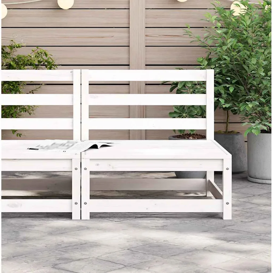 Canapé de jardin sans accoudoirs blanc bois de pin massif - 3