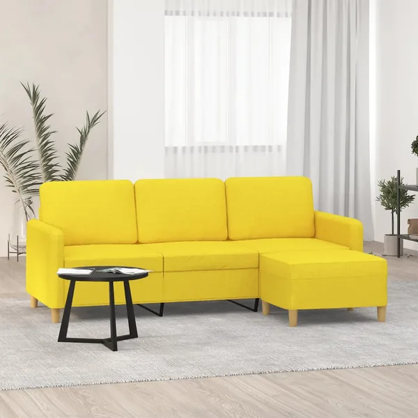 Canapé à 3 places avec repose-pieds Jaune clair 180 cm Tissu
