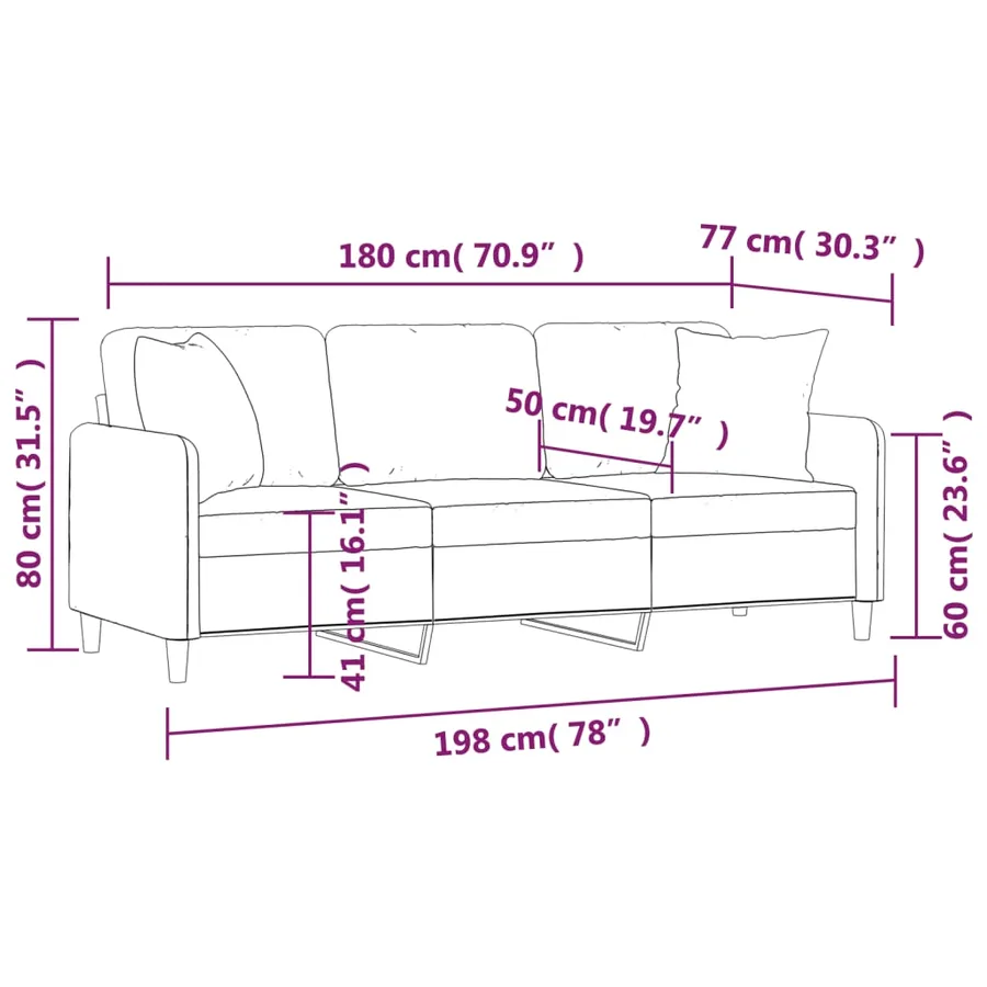 Canapé 3 places avec oreillers décoratifs taupe 180 cm tissu - 8