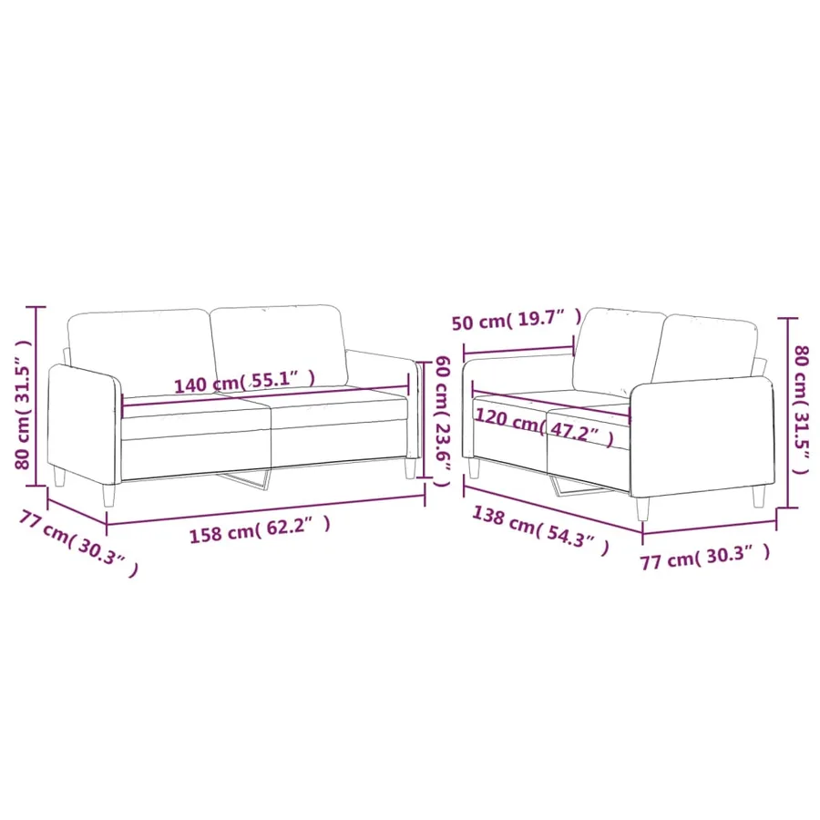 Ensemble de canapés 2 pcs avec coussins Taupe Tissu - 7