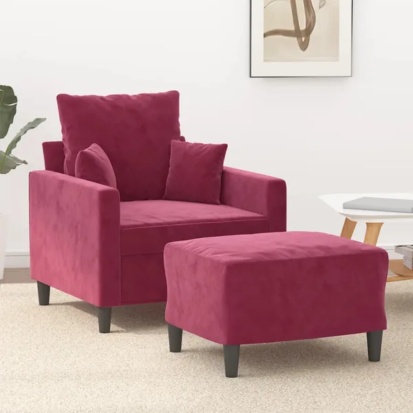 Fauteuil avec repose-pied Rouge bordeaux 60 cm Velours