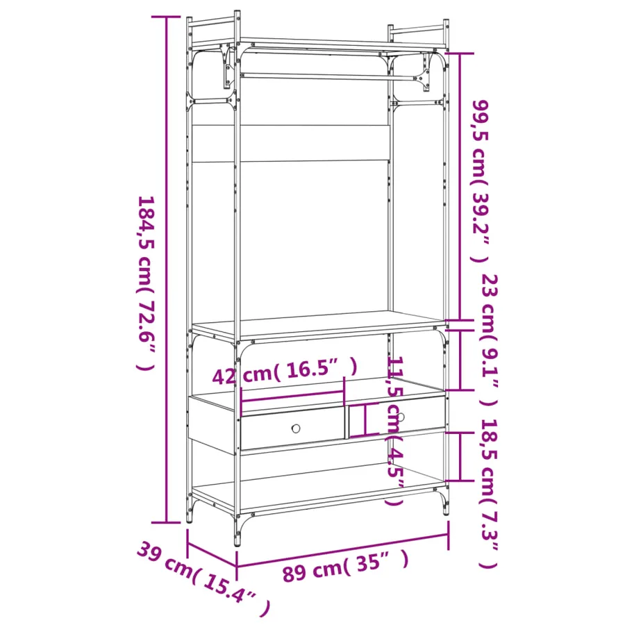 Armoire à tiroirs sonoma gris 89x39x184,5 cm bois d'ingénierie - 11