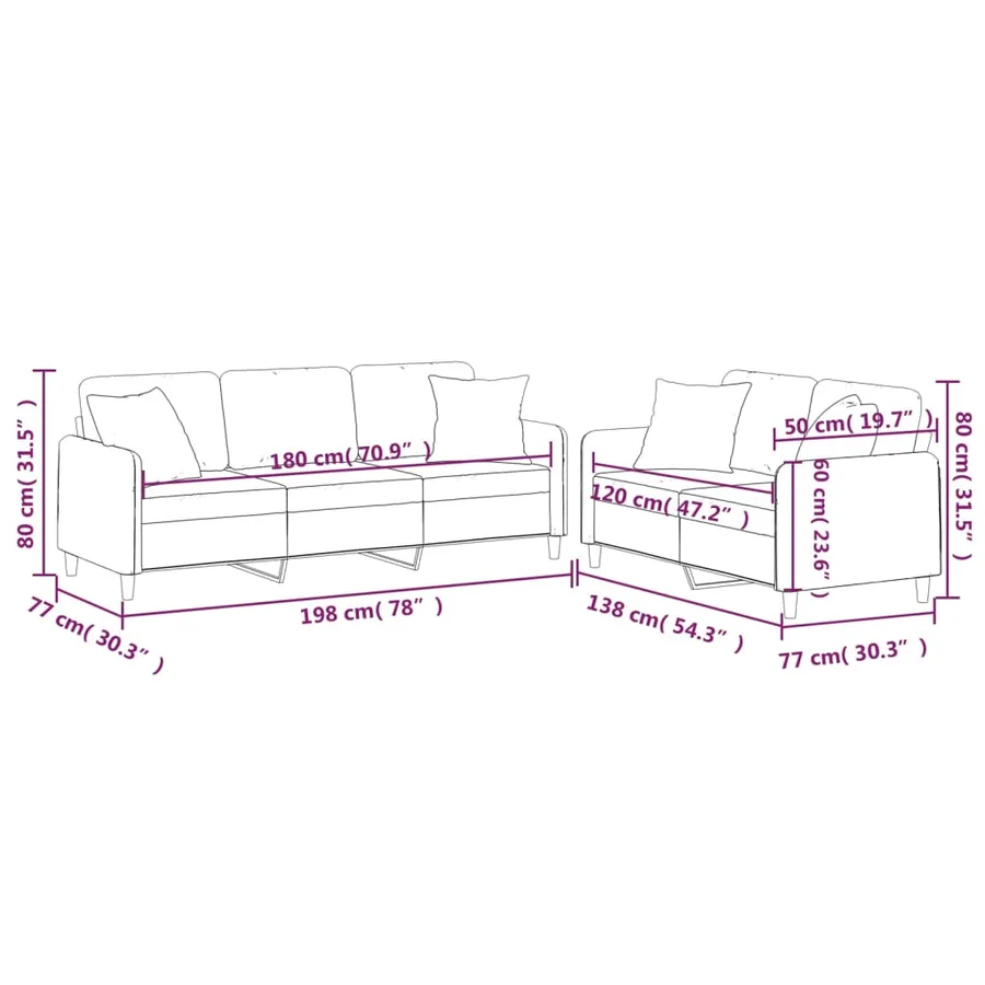 Ensemble de canapés 2 pcs avec coussins marron tissu - 9