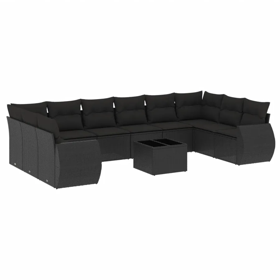 Salon de jardin 11 pcs avec coussins noir résine tressée - 2