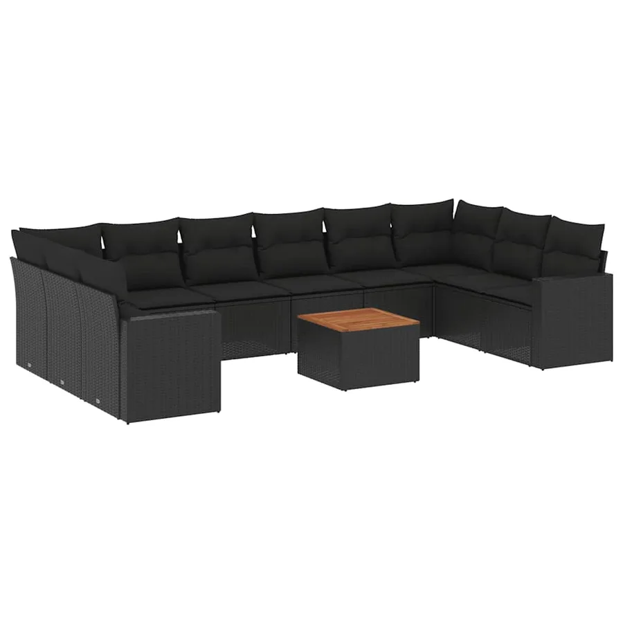 Salon de jardin 11 pcs avec coussins noir résine tressée - 2