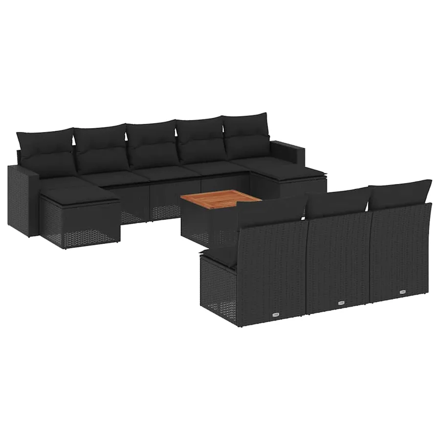 Salon de jardin 11 pcs avec coussins noir résine tressée - 2