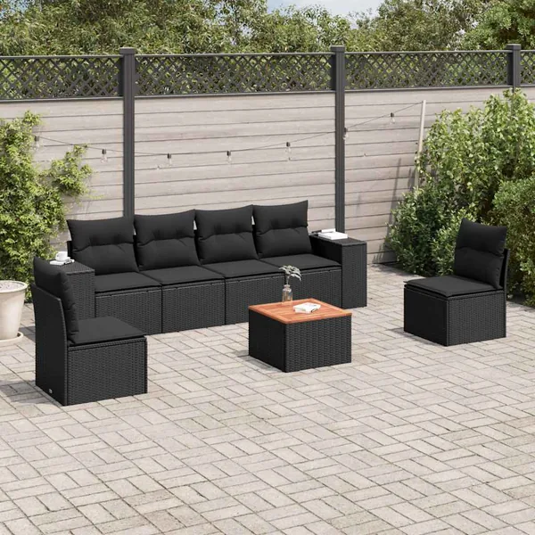 Salon de jardin 7 pcs avec coussins noir résine tressée 55 x 62 x 69 cm - 60,2 kg
