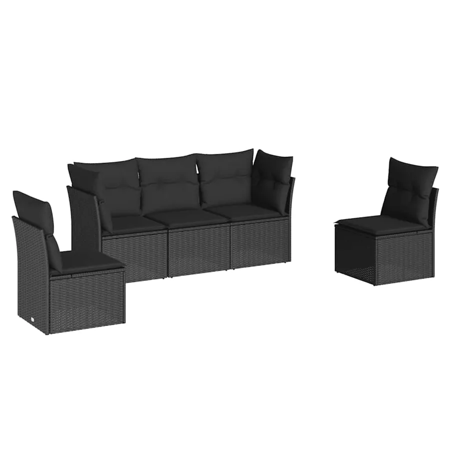 Salon de jardin 5 pcs avec coussins noir résine tressée - 2
