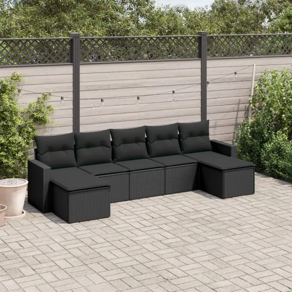 Salon de jardin 7 pcs avec coussins noir résine tressée 55 x 62 x 69 cm - 54,6 kg