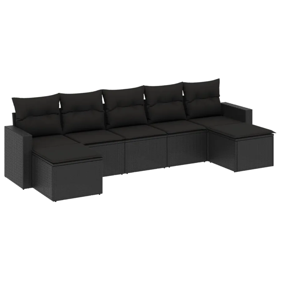 Salon de jardin 7 pcs avec coussins noir résine tressée 55 x 62 x 69 cm - 54,6 kg - 2
