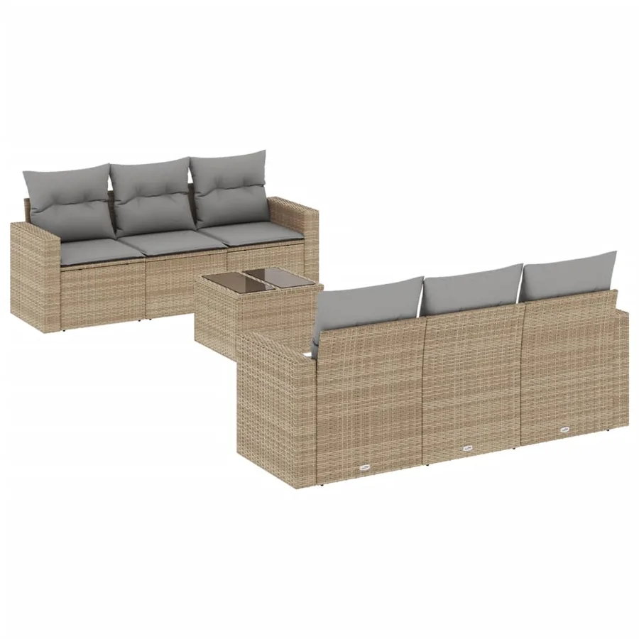 Salon de jardin avec coussins 7 pcs beige résine tressée - 2