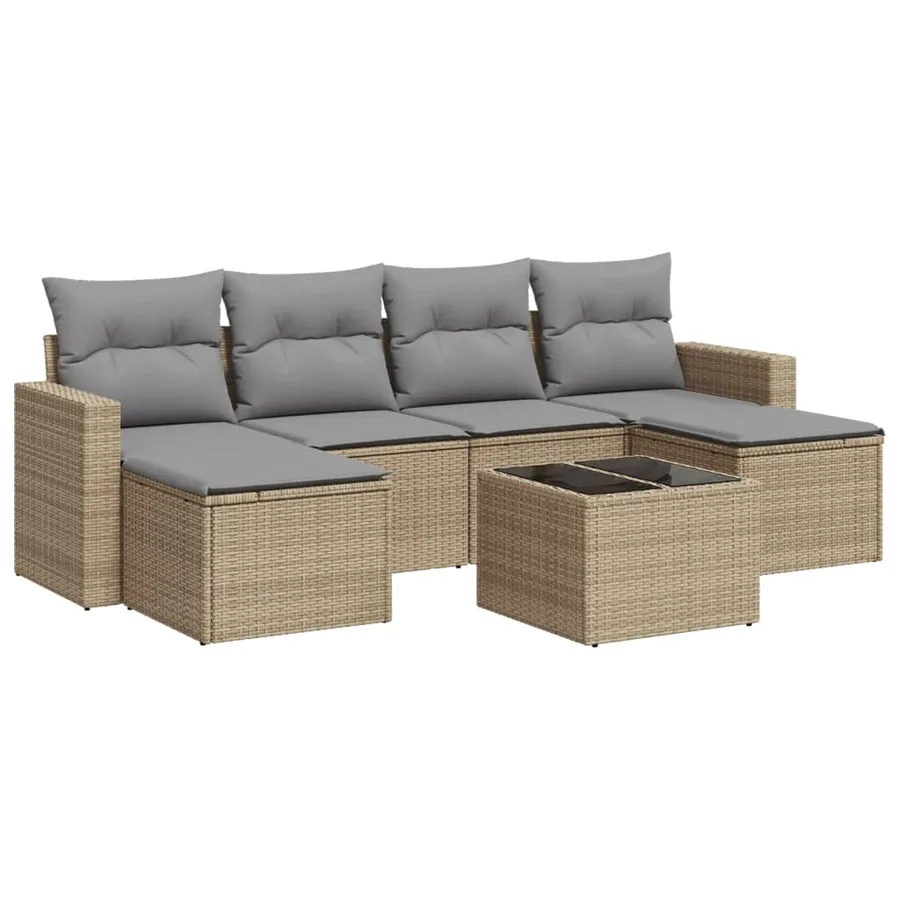 Salon de jardin avec coussins 7 pcs beige résine tressée - 2