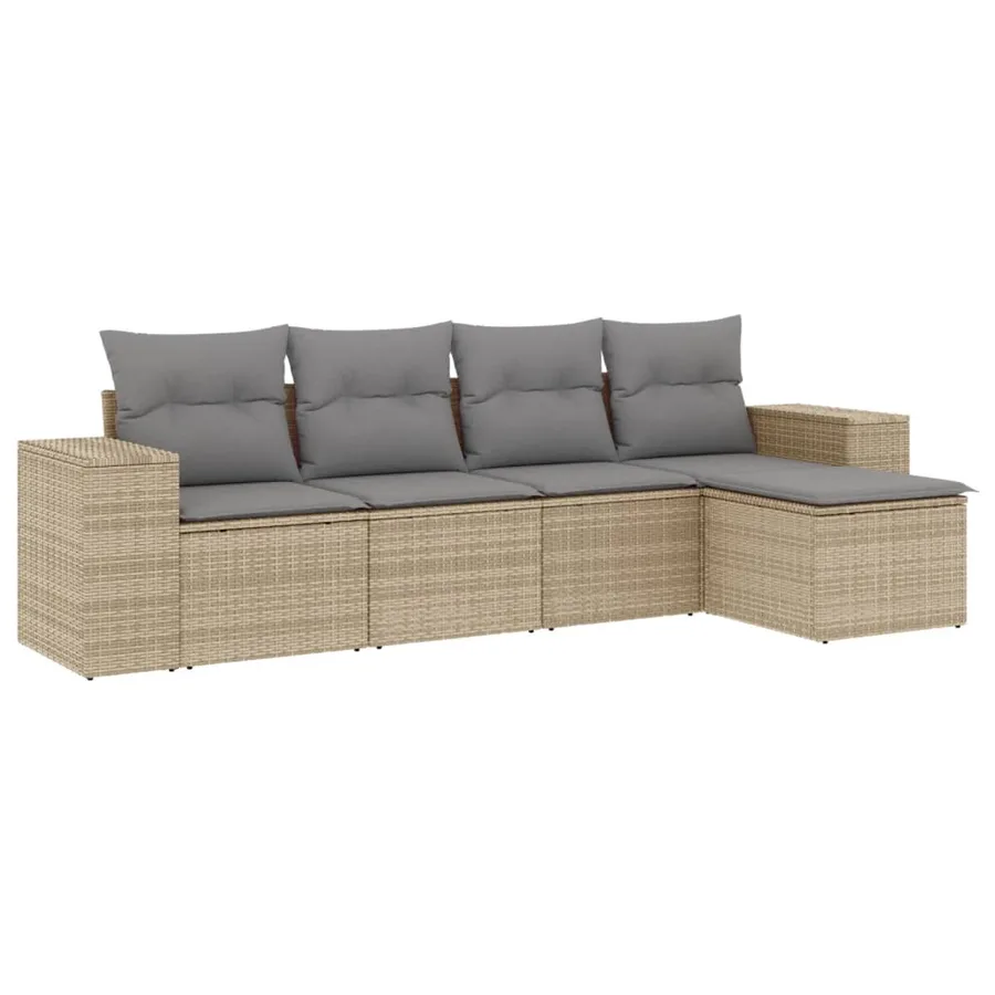 Salon de jardin avec coussins 5 pcs beige résine tressée - 2