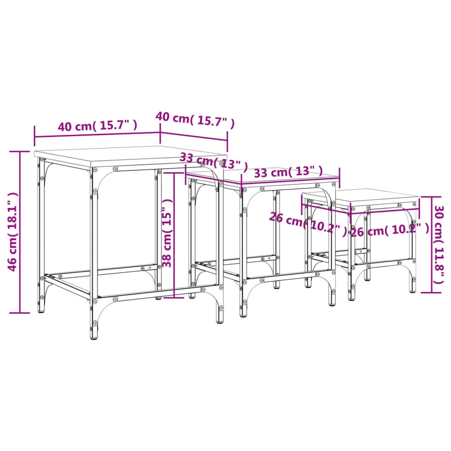 Tables basses gigognes 3 pcs chêne fumé bois d'ingénierie - 11