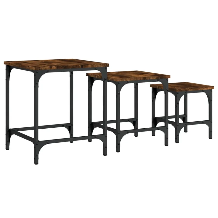 Tables basses gigognes 3 pcs chêne fumé bois d'ingénierie - 2