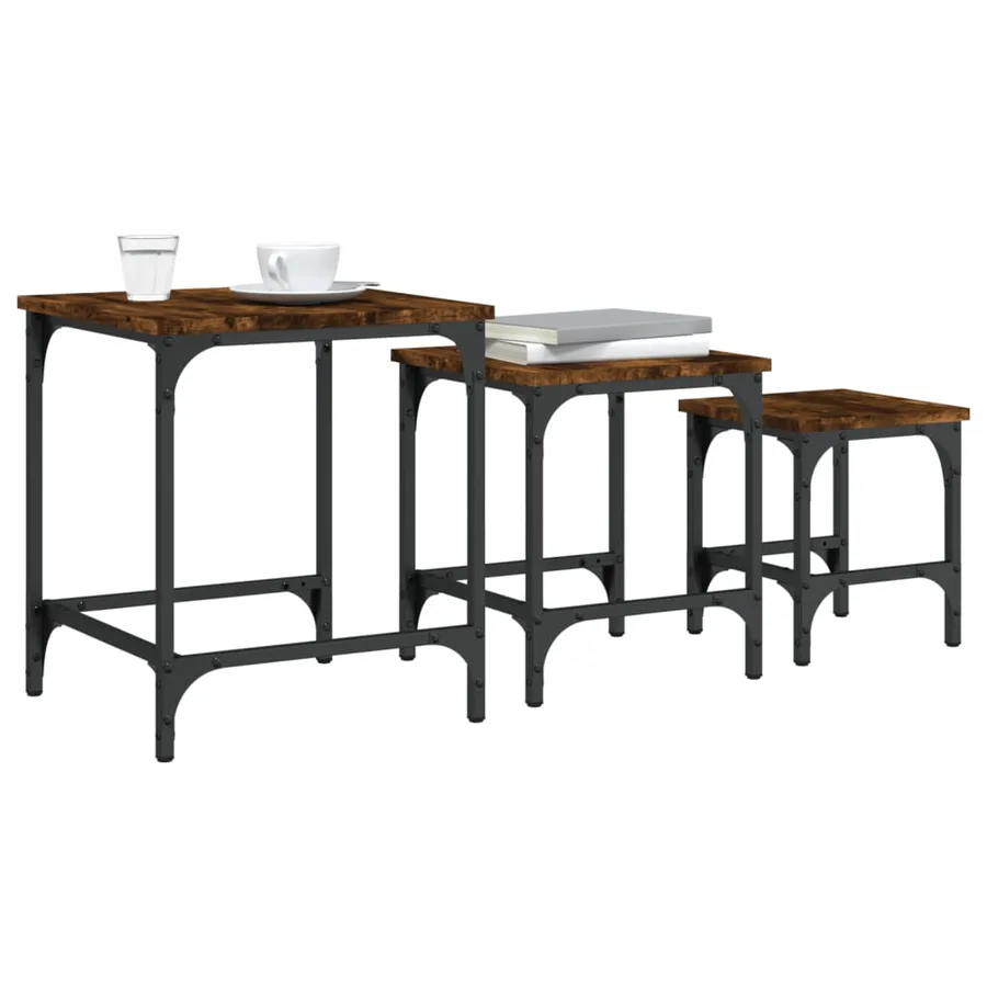 Tables basses gigognes 3 pcs chêne fumé bois d'ingénierie - 4