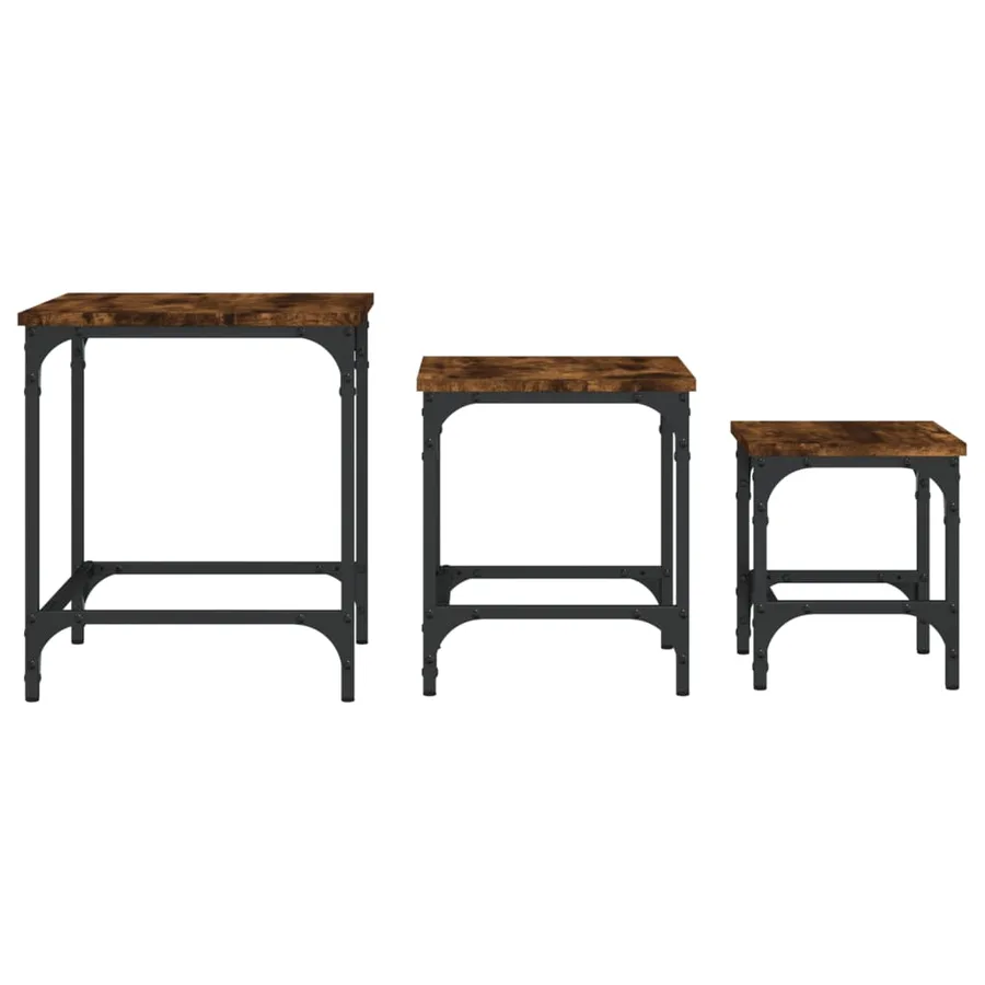 Tables basses gigognes 3 pcs chêne fumé bois d'ingénierie - 5