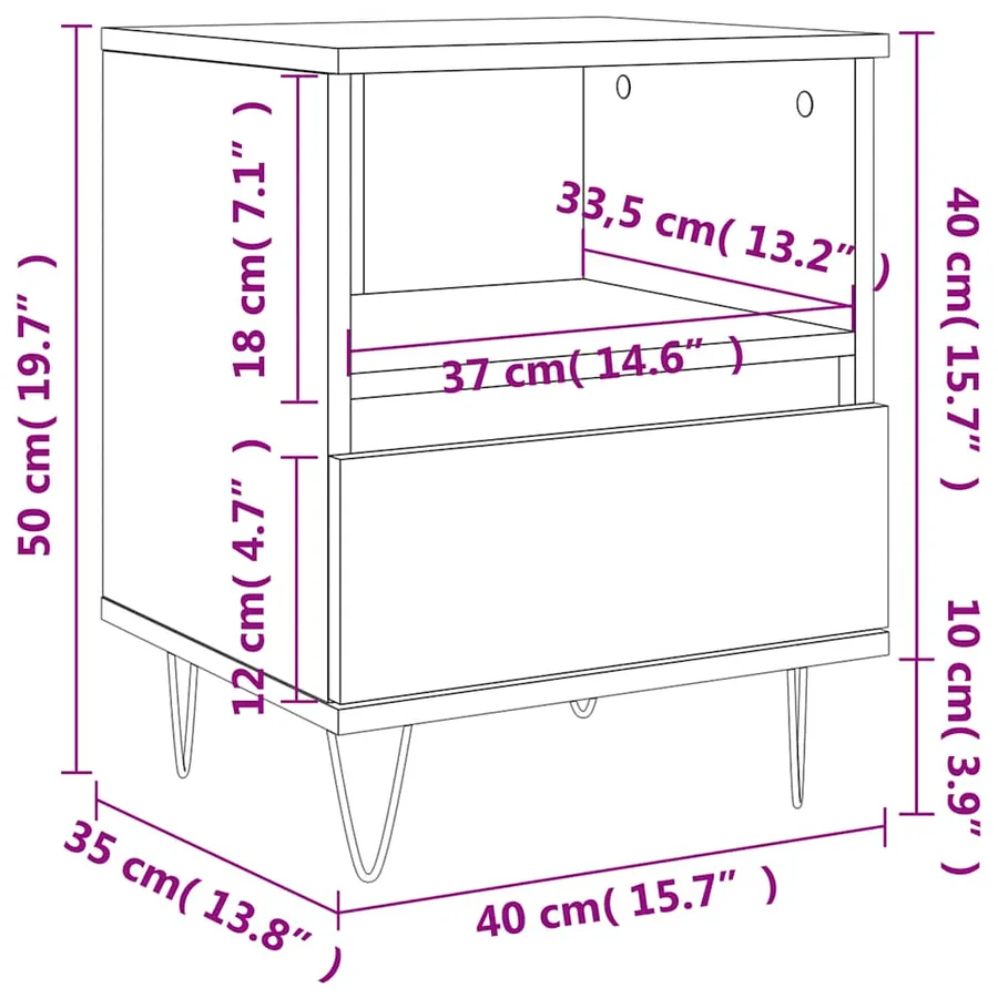 Table de chevet gris béton 40x35x50 cm bois d’ingénierie - 11