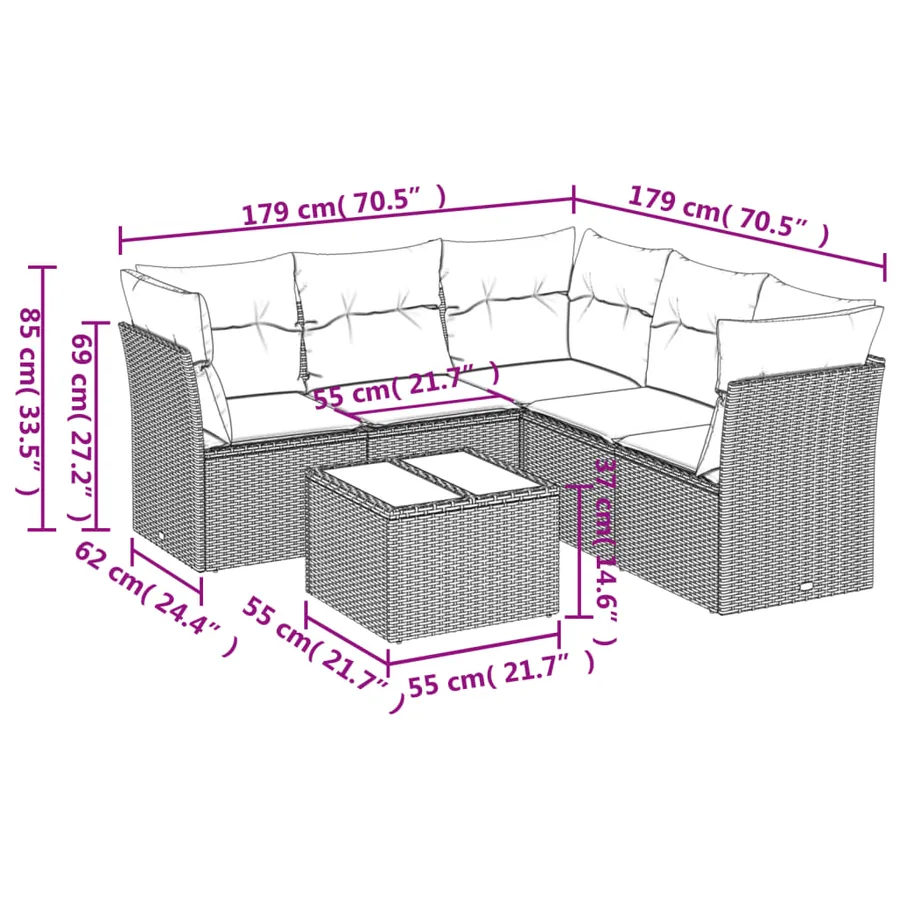 Salon de jardin 6 pcs avec coussins noir résine tressée - 3