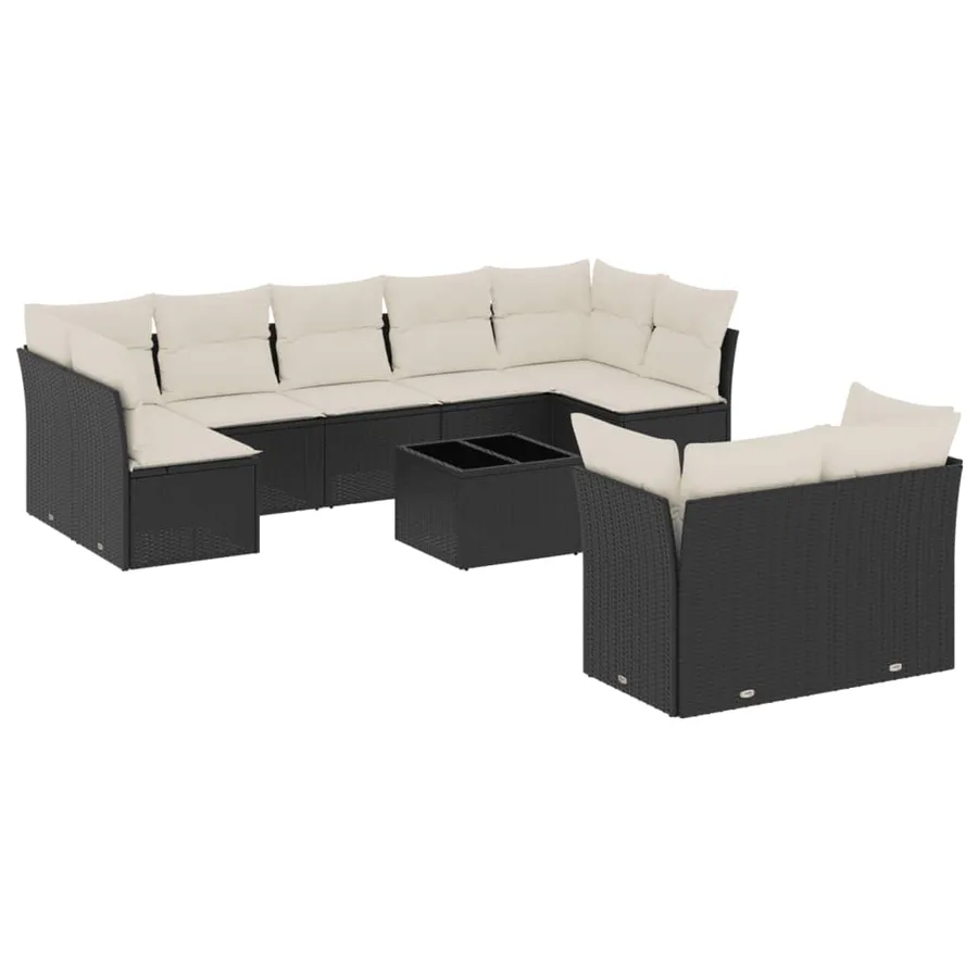 Salon de jardin 10 pcs avec coussins noir résine tressée - 2