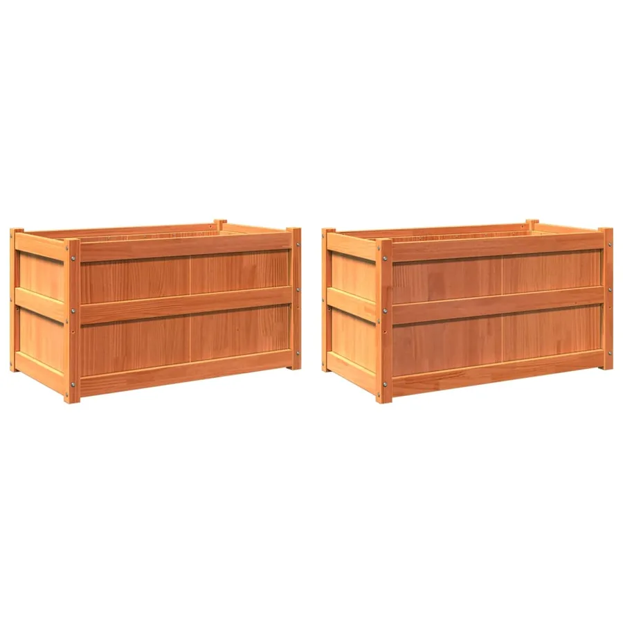 Jardinières 2 pcs cire marron bois de pin massif - 2