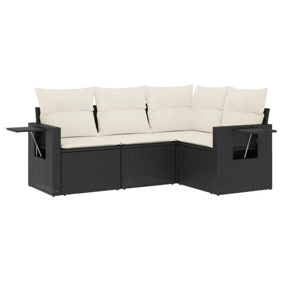 Salon de jardin 4 pcs avec coussins noir résine tressée - 2