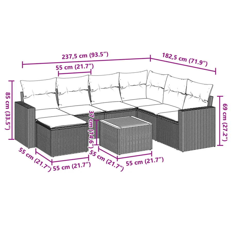 Salon de jardin 5 pcs avec coussins noir résine tressée - 8