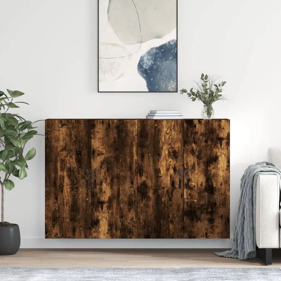 Armoires murales 2 pcs chêne fumé bois d'ingénierie