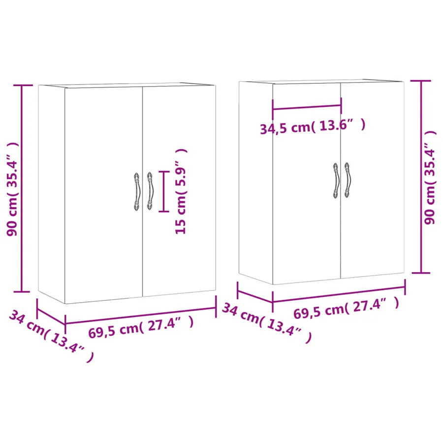 Armoires murales 2 pcs chêne fumé bois d'ingénierie - 12
