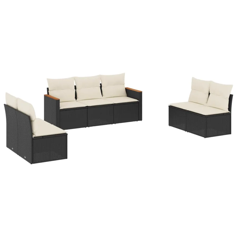 Salon de jardin 7 pcs avec coussins noir résine tressée 55 x 62 x 69 cm - 53,6 kg - 2